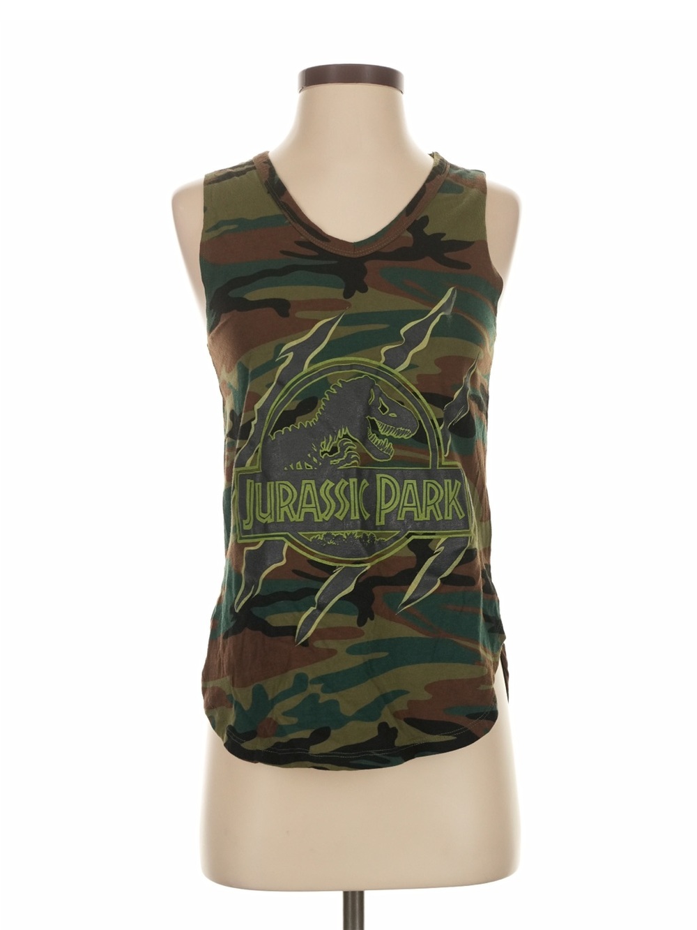 Jurassic Park Camouflage V-Neck Tank Top - Green/Brown